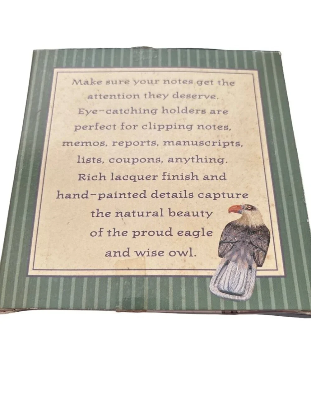 Wildlife Celluloid Note Holders Set Of 2 Owl & Eagle Hand-Painted Rich Lacquer F
